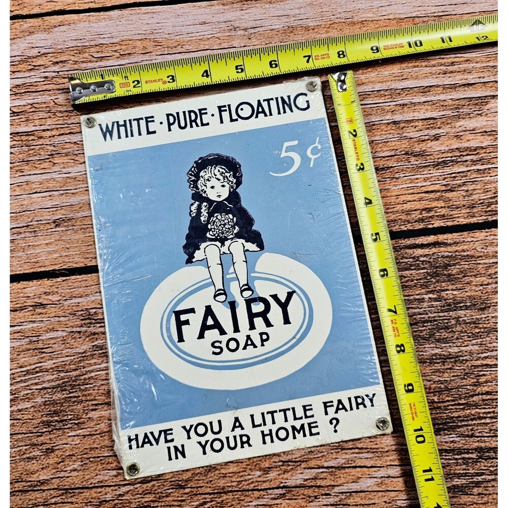 NEW SEALED Vintage 10 x 7" 5 Cents Fairy Soap Metal Enamel Sign Bathroom Decor - Picture 4 of 4